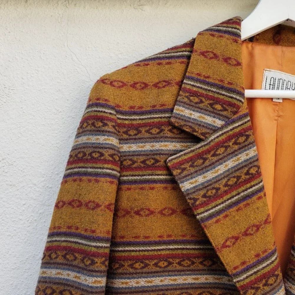 Vintage 70s Aztec Southwestern Print Long Blazer - Picture 5 of 8